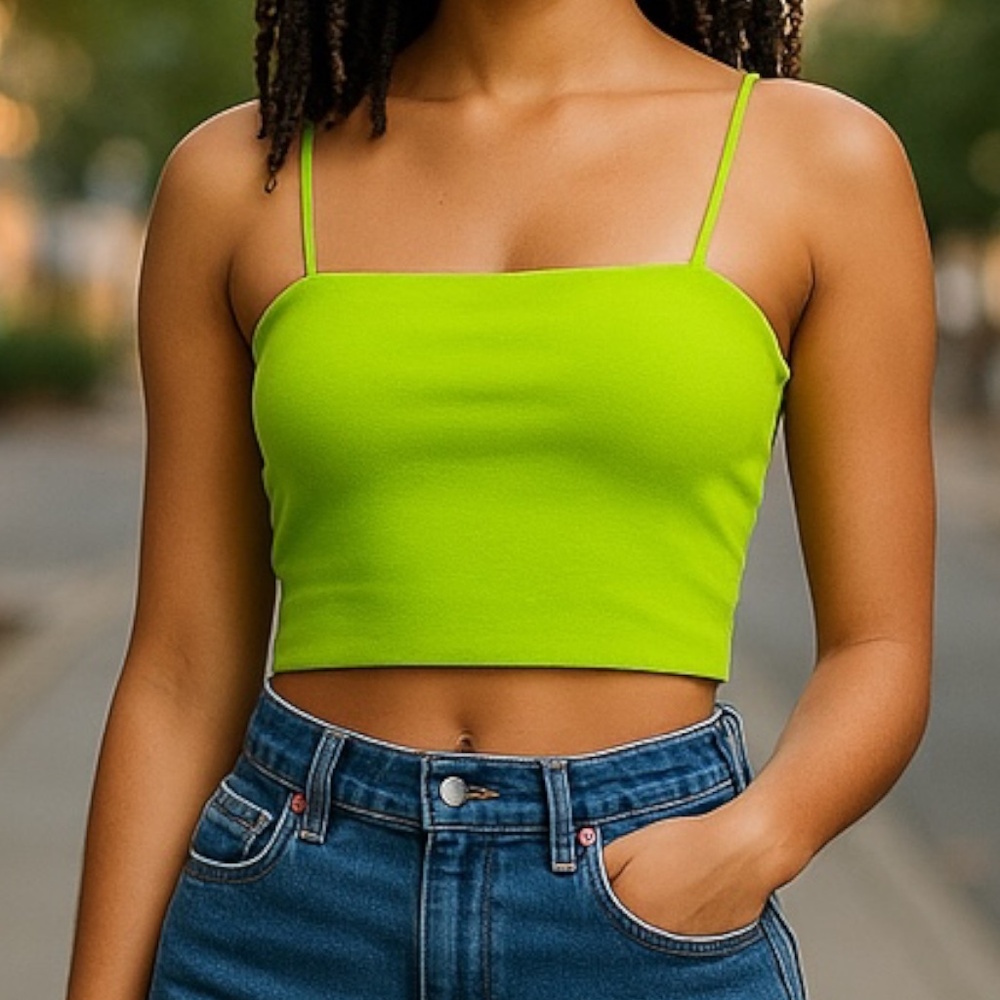 Neon Green Bralette Cami Crop Top Solid Slim Bright Summer Twee Y2K S